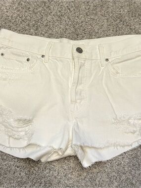 MOTHER White Distressed Denim Cutoff Shorts